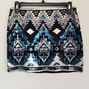 BOGO Express Aztec Sequin Mini Skirt
